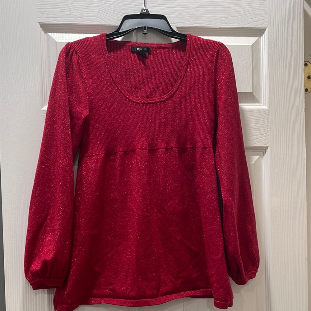 Red Peplum Blouse with Long Sleeves
